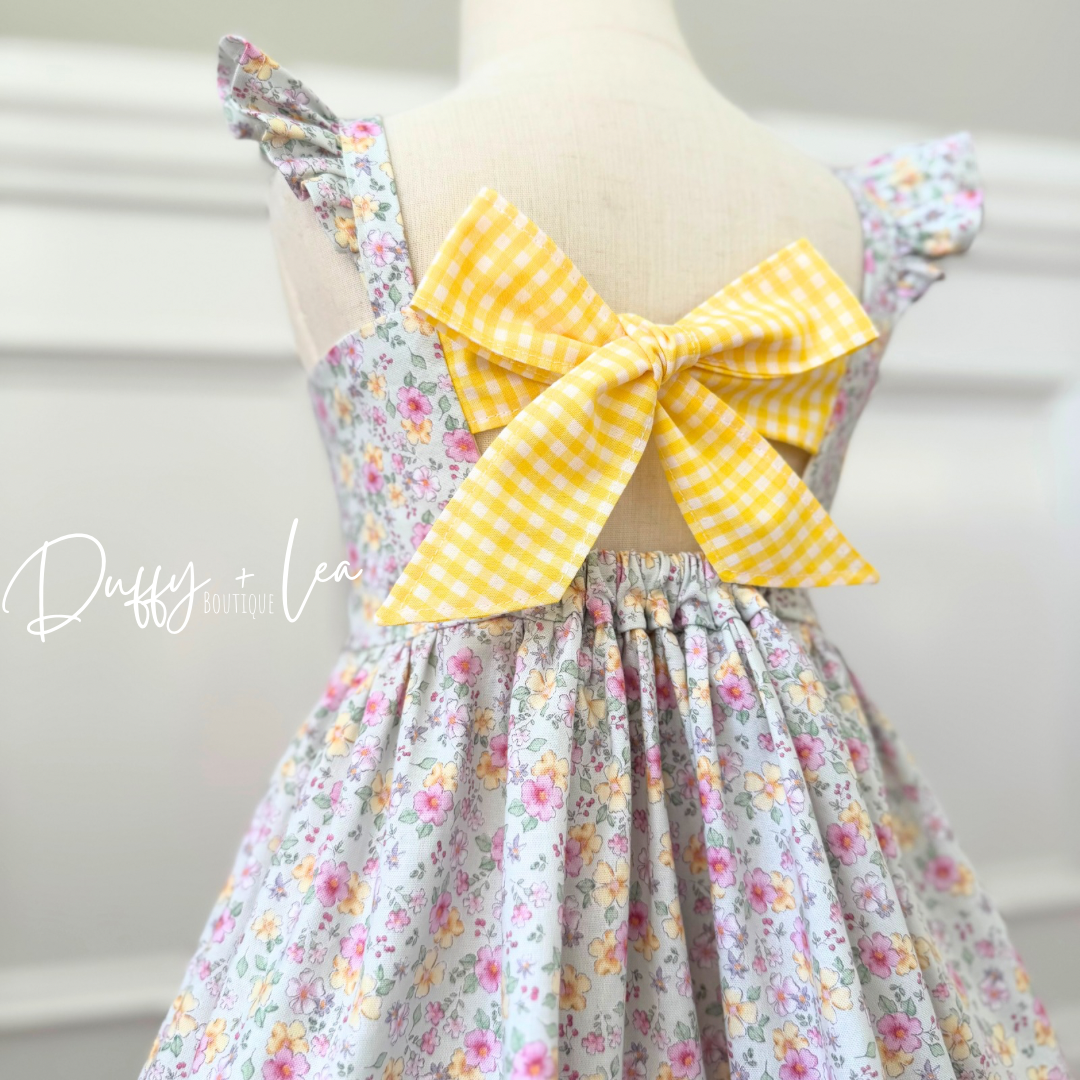 Green Spring Flowers Flutter Sleeve Dress