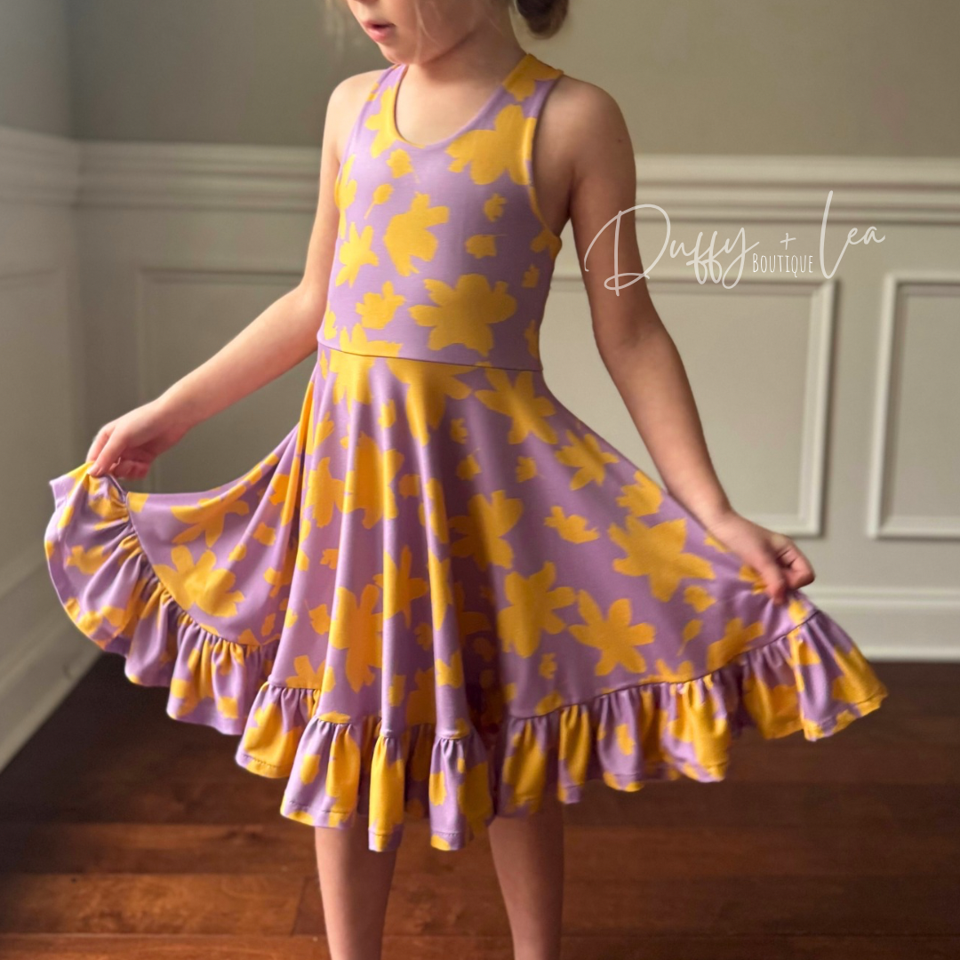 Purple + Yellow Flower Twirly Dress