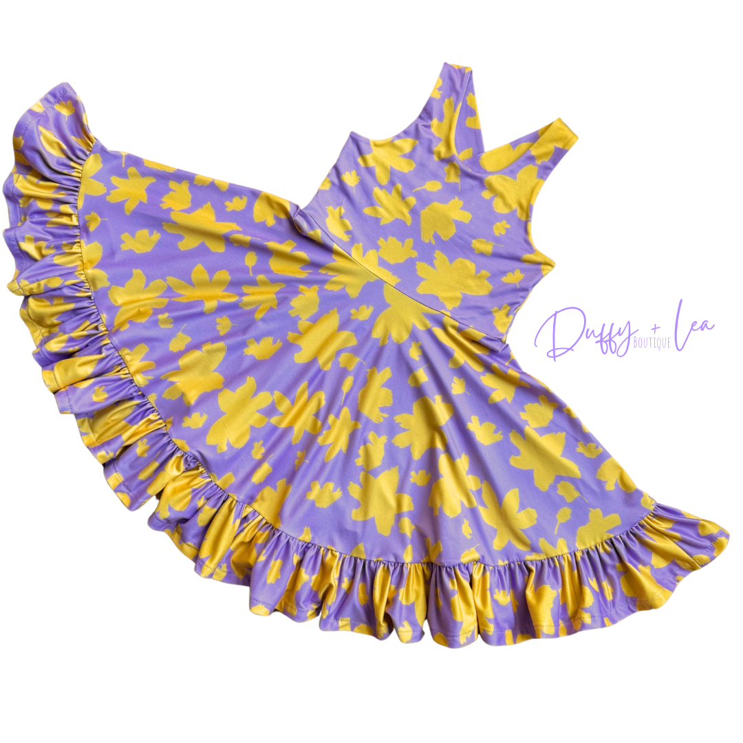 Purple + Yellow Flower Twirly Dress