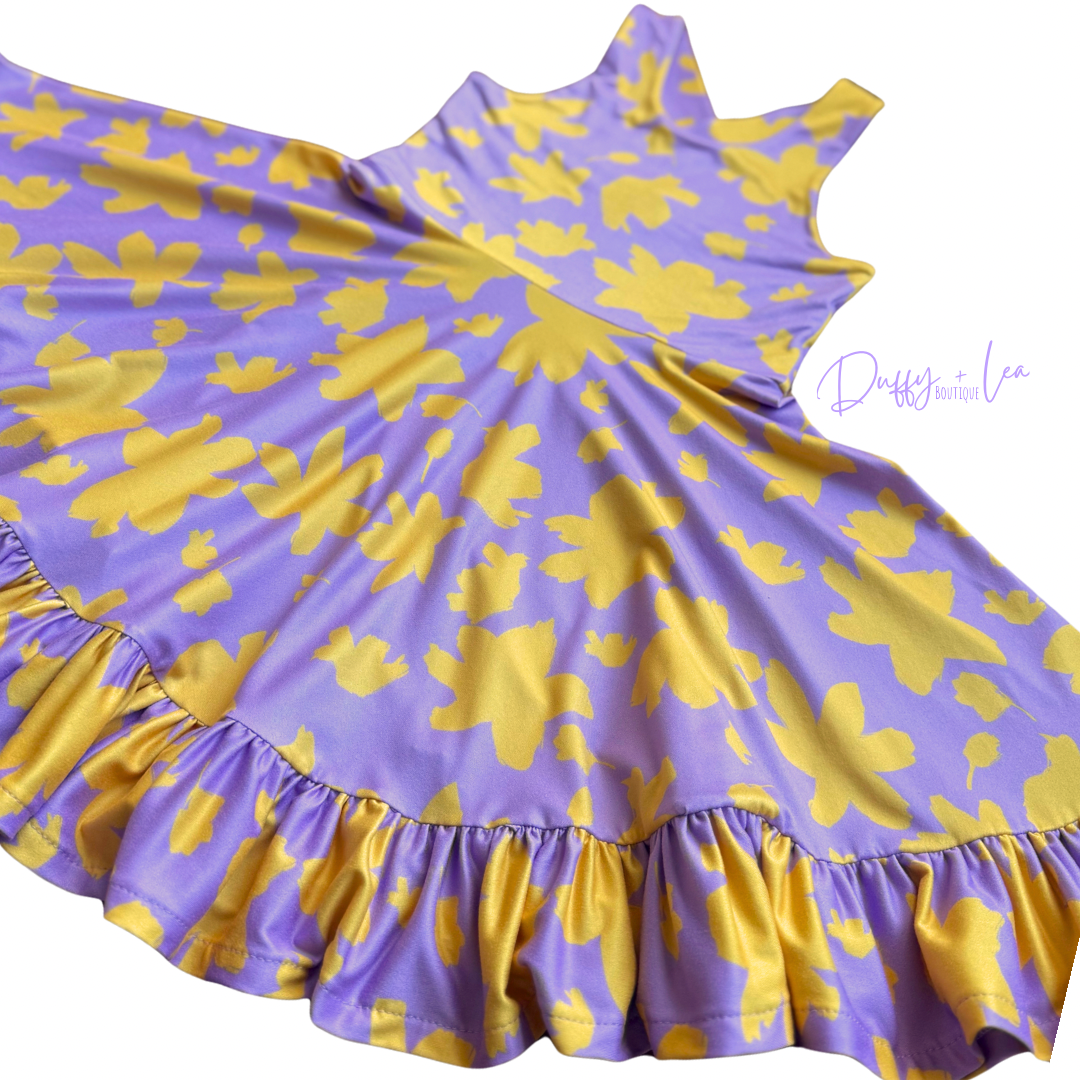 Purple + Yellow Flower Twirly Dress