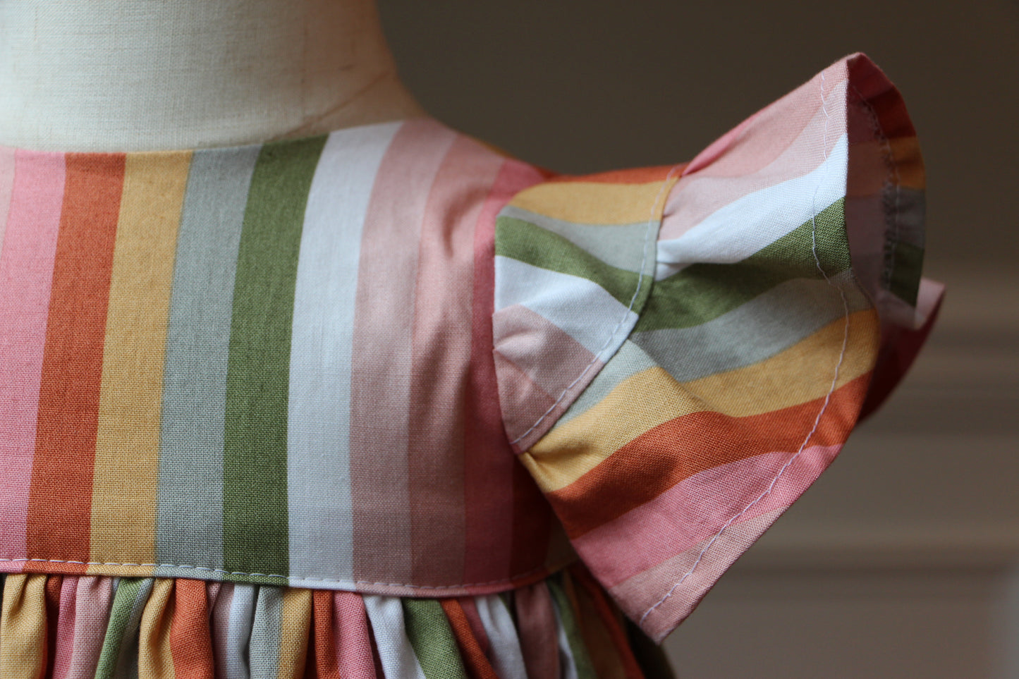 Primrose Flutter Sleeve Dress - Rainbow Stripe