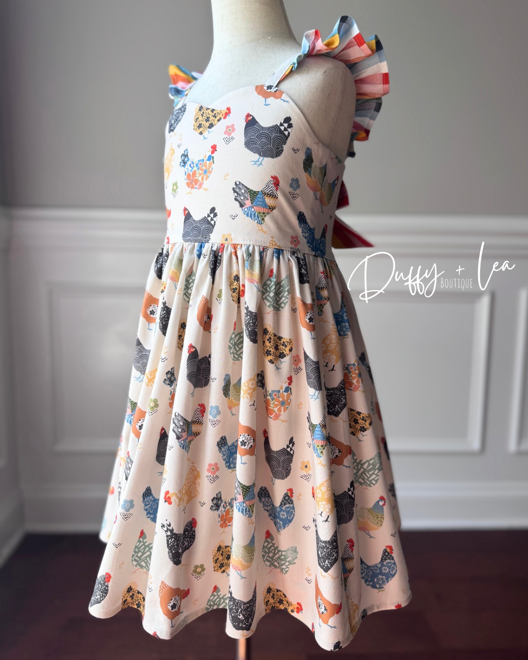 Rainbow Chickens Flutter Sleeve Dress