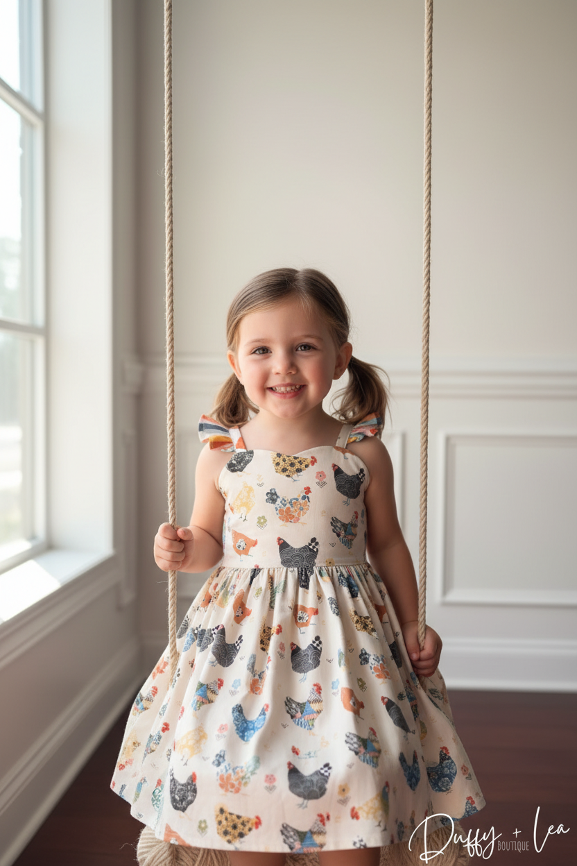 Rainbow Chickens Flutter Sleeve Dress