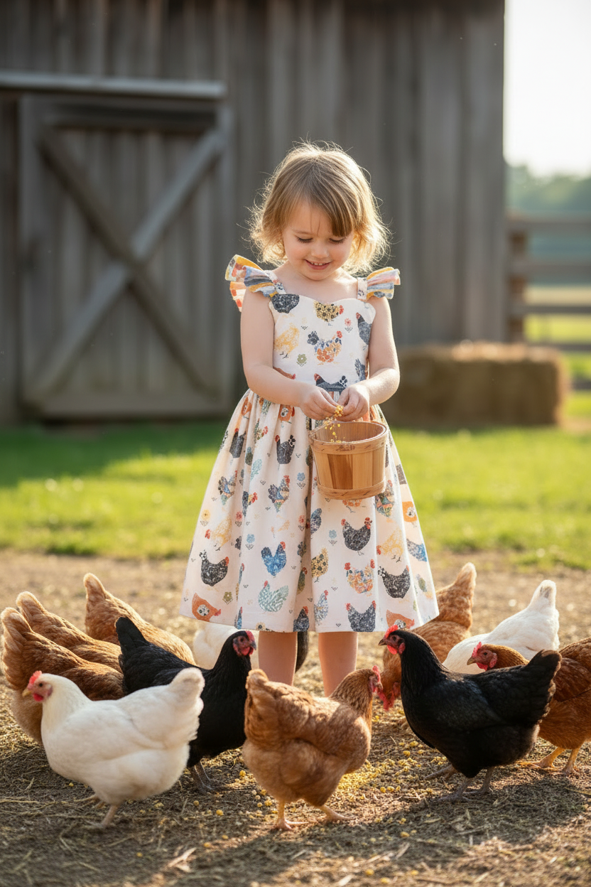 Rainbow Chickens Flutter Sleeve Dress