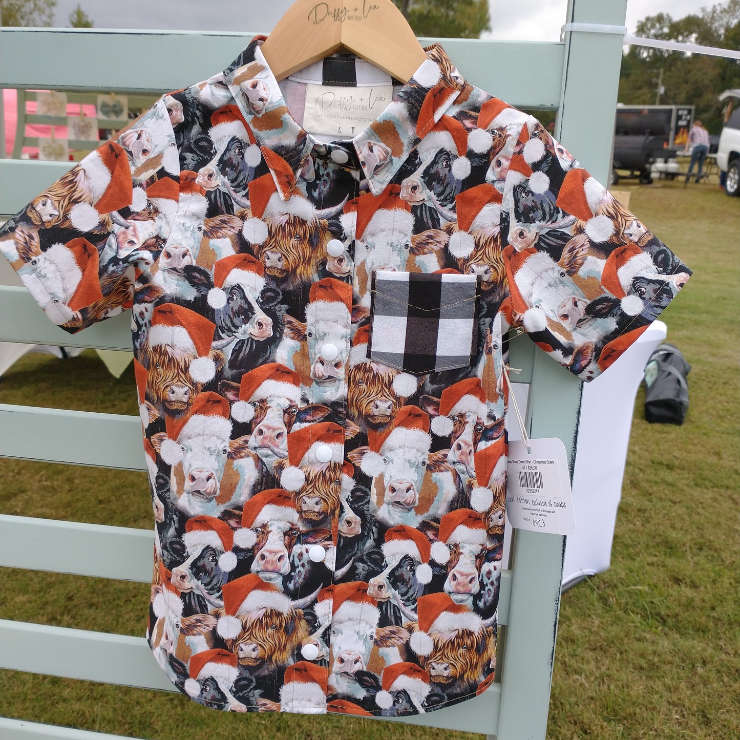 Boys Snap Down Shirt - Christmas Cows