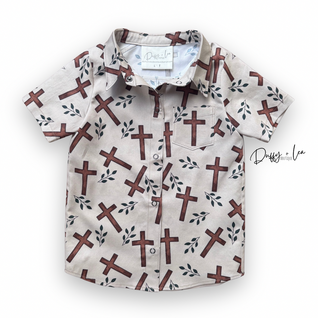 Crosses Snap Down Shirt - Organic Cotton Sateen