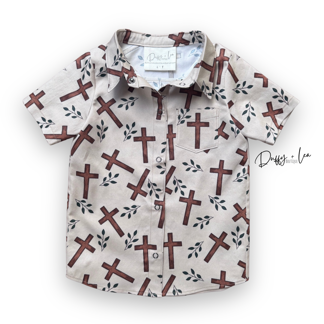 Crosses Snap Down Shirt - Organic Cotton Sateen