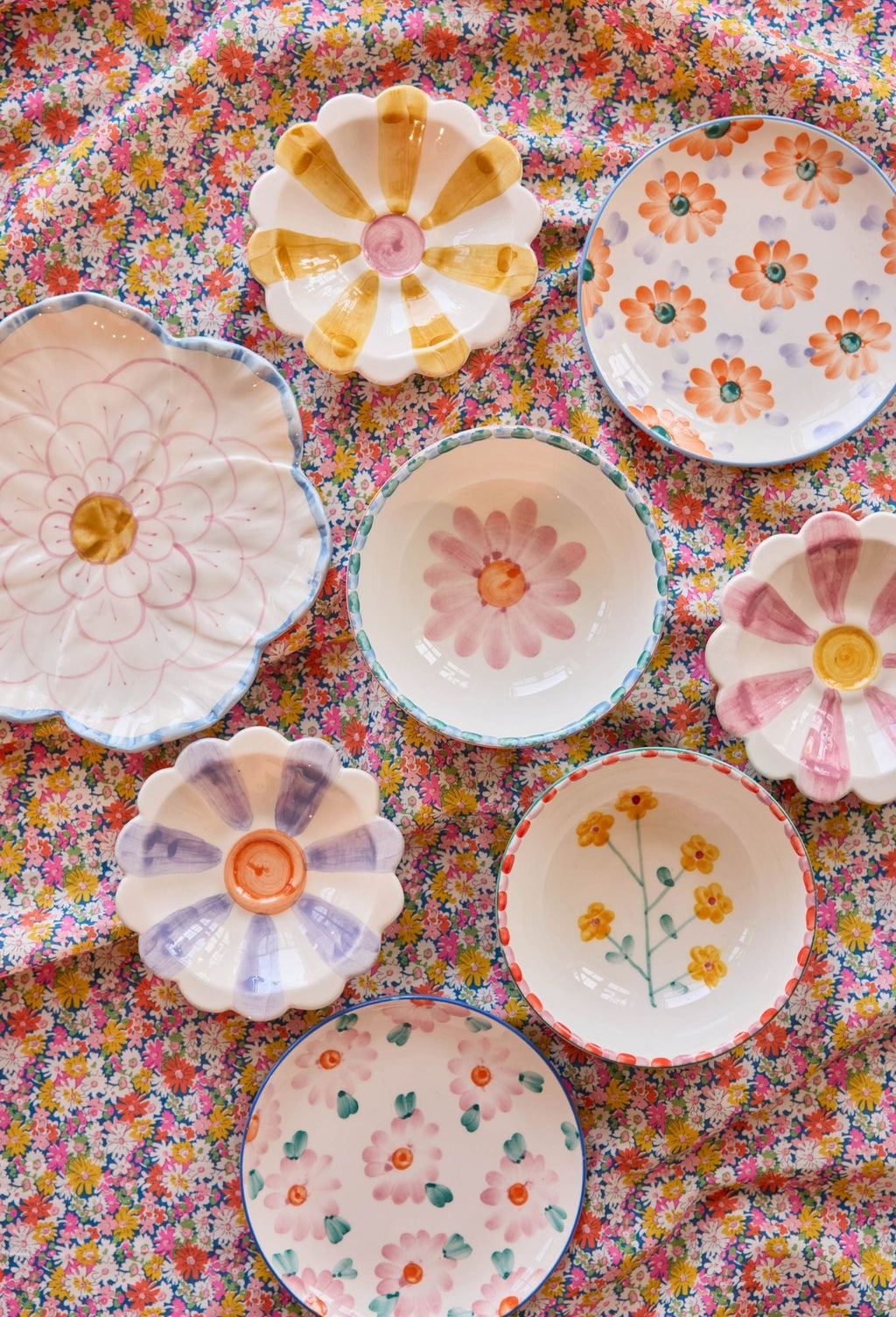 Ceramic Cake Plate with Hand Painted Pink Flowers