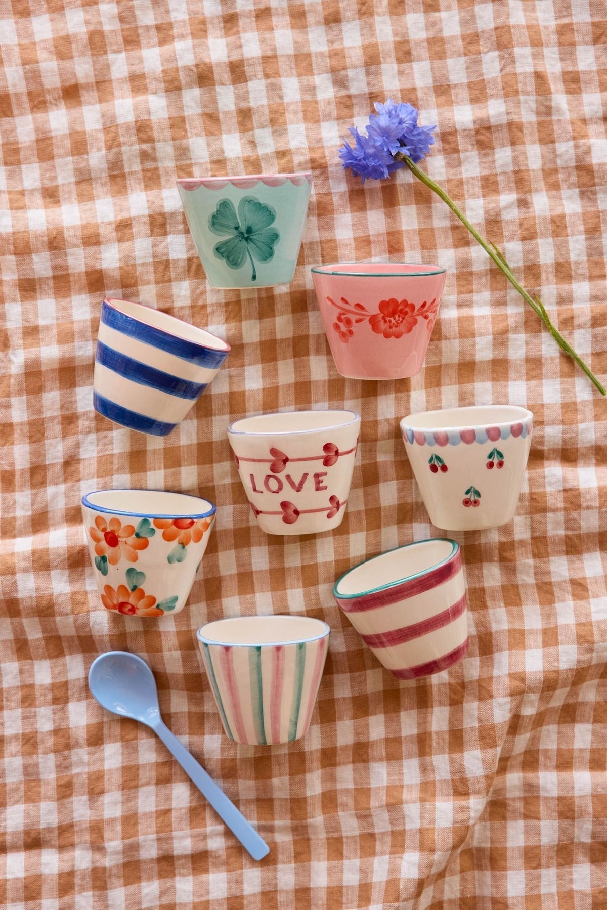 Ceramic Oval Espresso Cup with Hand Painted Orange Flowers - 2.4 oz