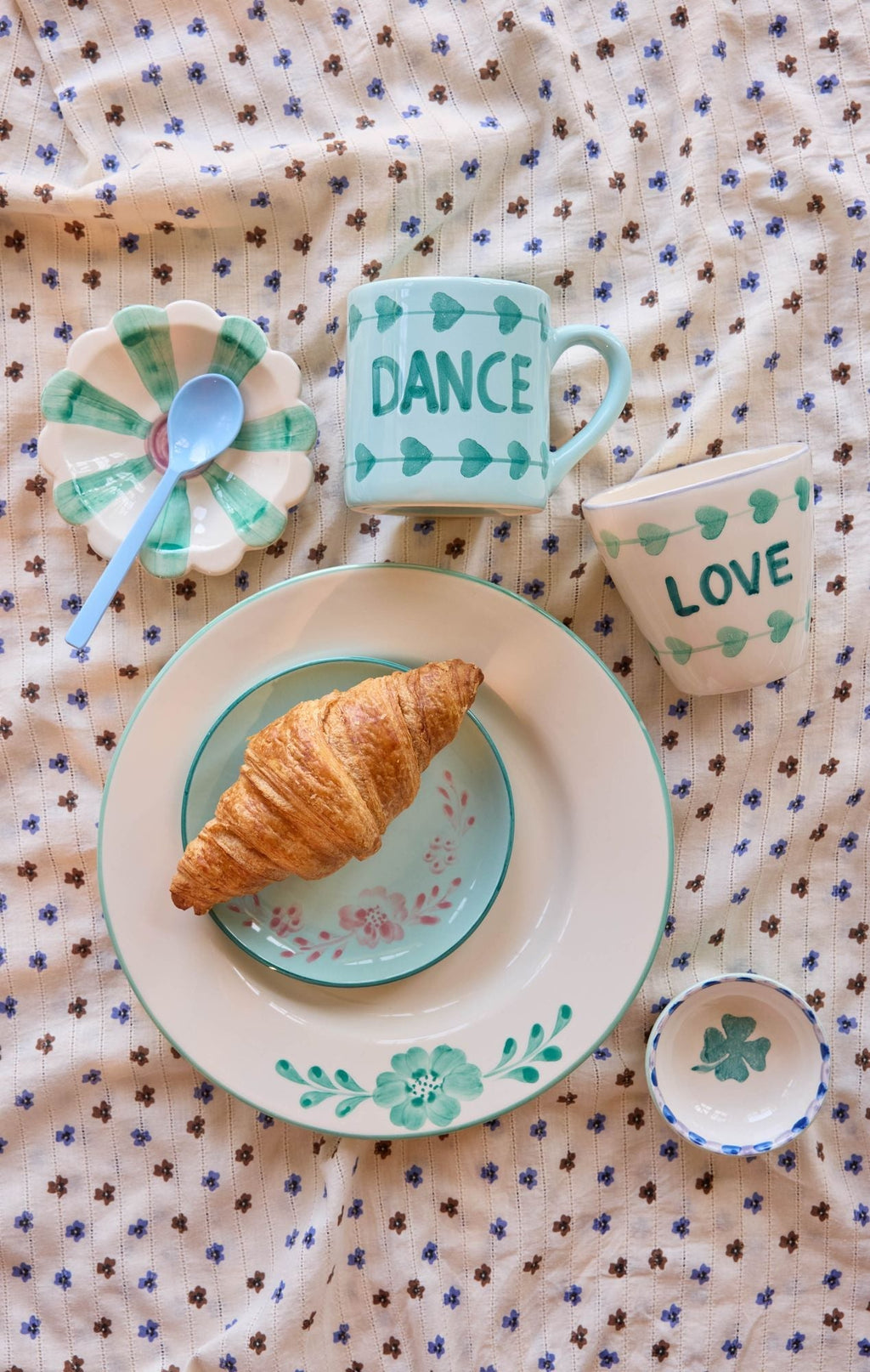Ceramic Cake Plate with Hand Painted Flower Vine
