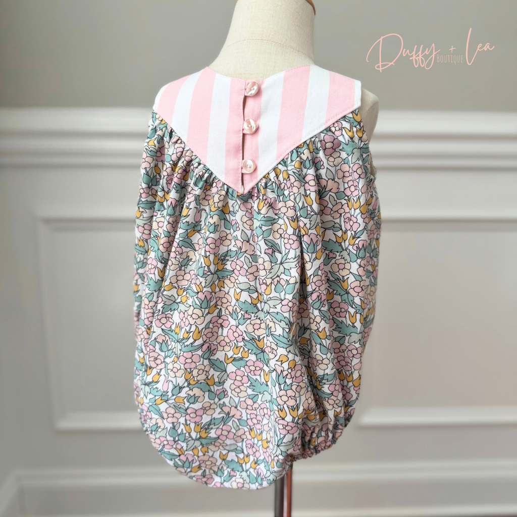 Pink Stripe + Floral Romper - 2T