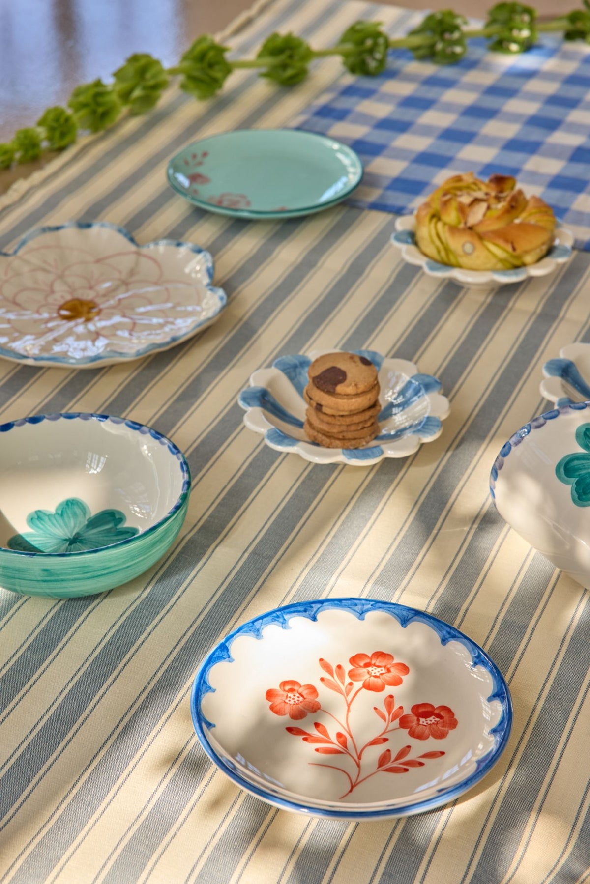 Ceramic Cake Plate with Hand Painted Vintage Flower