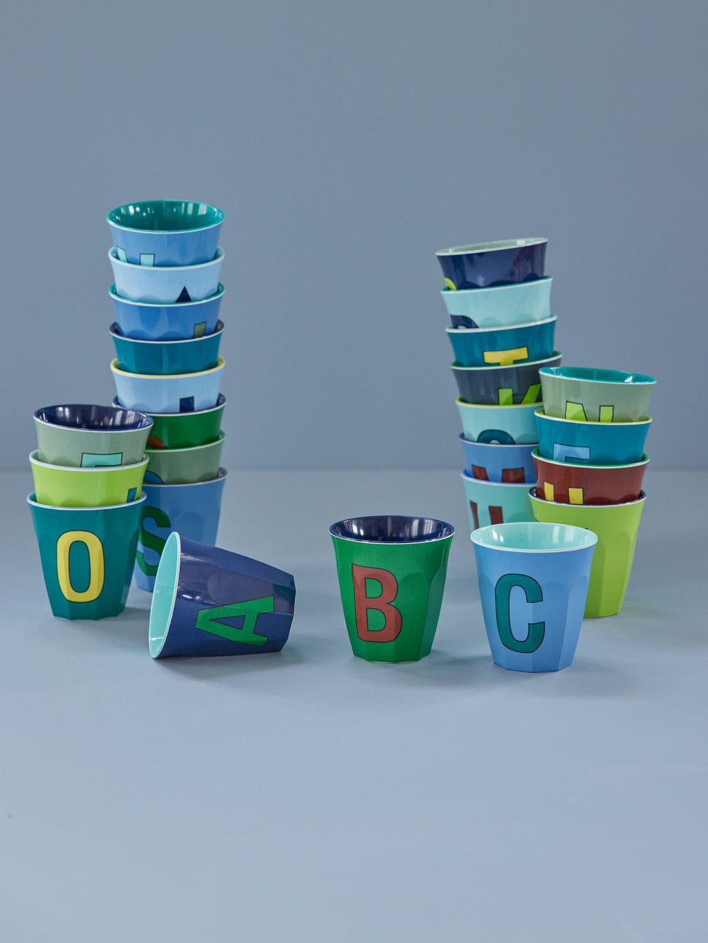 Melamine Cup - Medium with Alphabet in Bluish Colors | Letter I