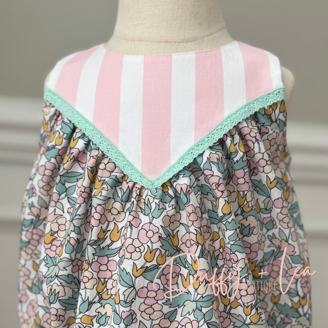 Pink Stripe + Floral Romper - 2T