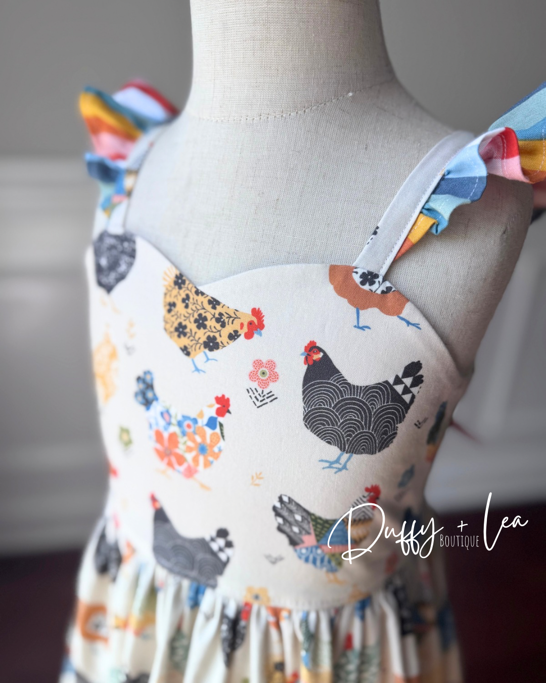Rainbow Chickens Flutter Sleeve Dress