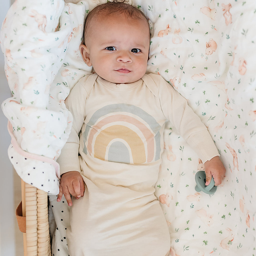 Organic Infant Gown Pastel Watercolor Rainbow
