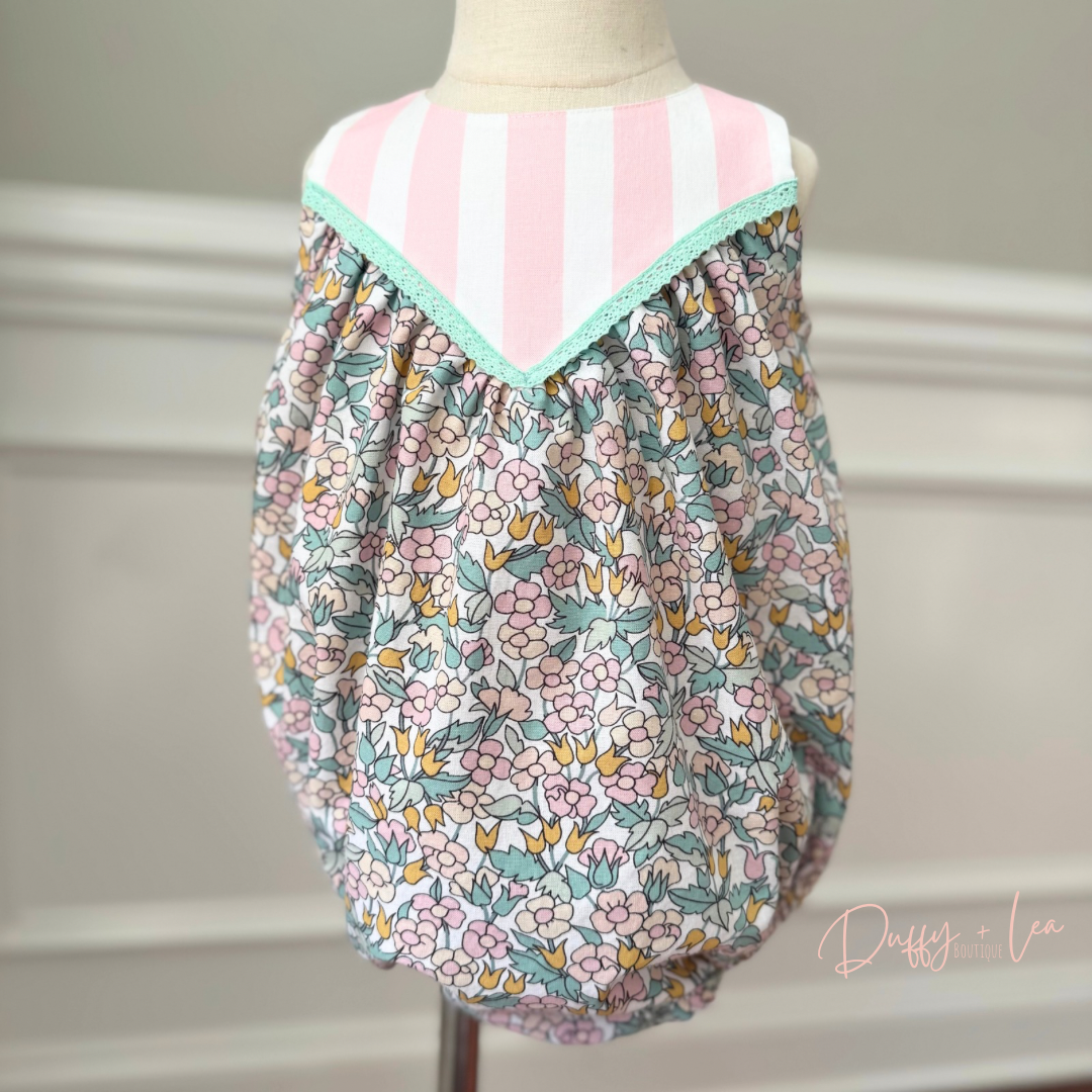 Pink Stripe + Floral Romper - 2T