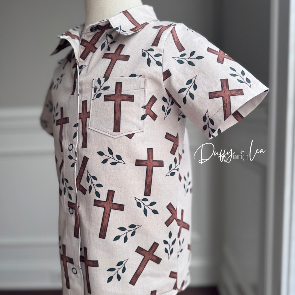 Crosses Snap Down Shirt - Organic Cotton Sateen