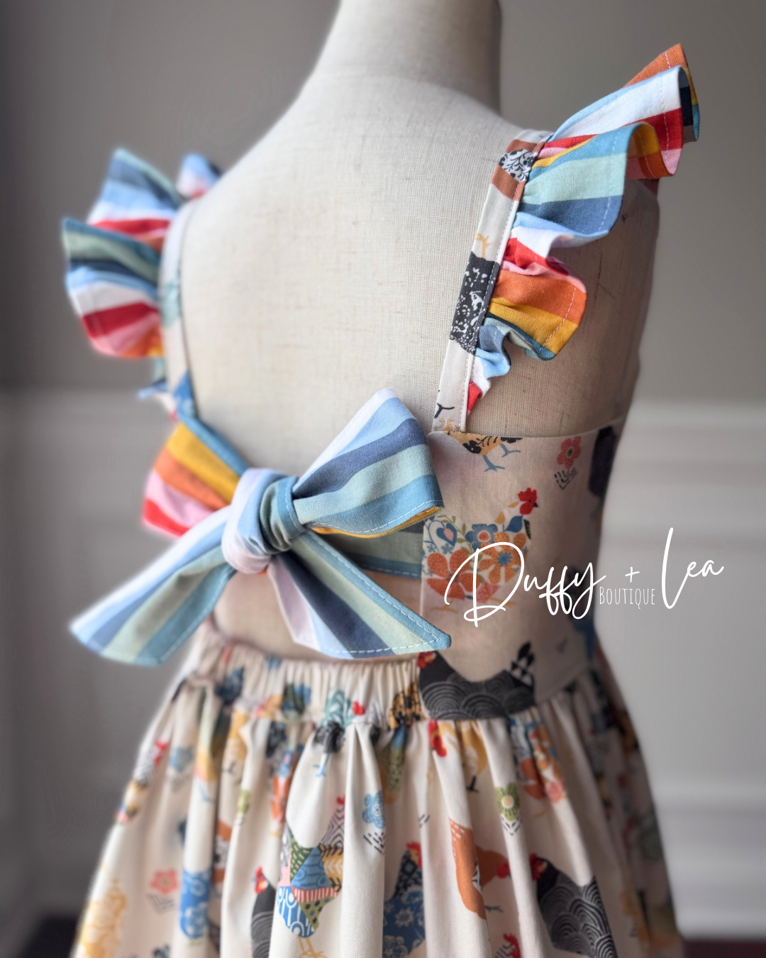 Rainbow Chickens Flutter Sleeve Dress