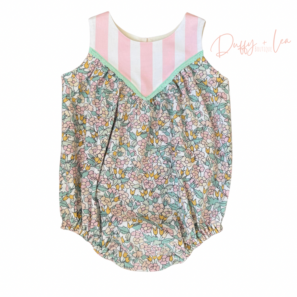 Pink Stripe + Floral Romper - 2T