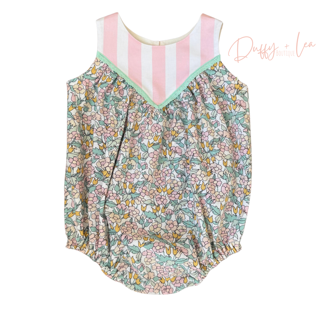 Pink Stripe + Floral Romper - 2T