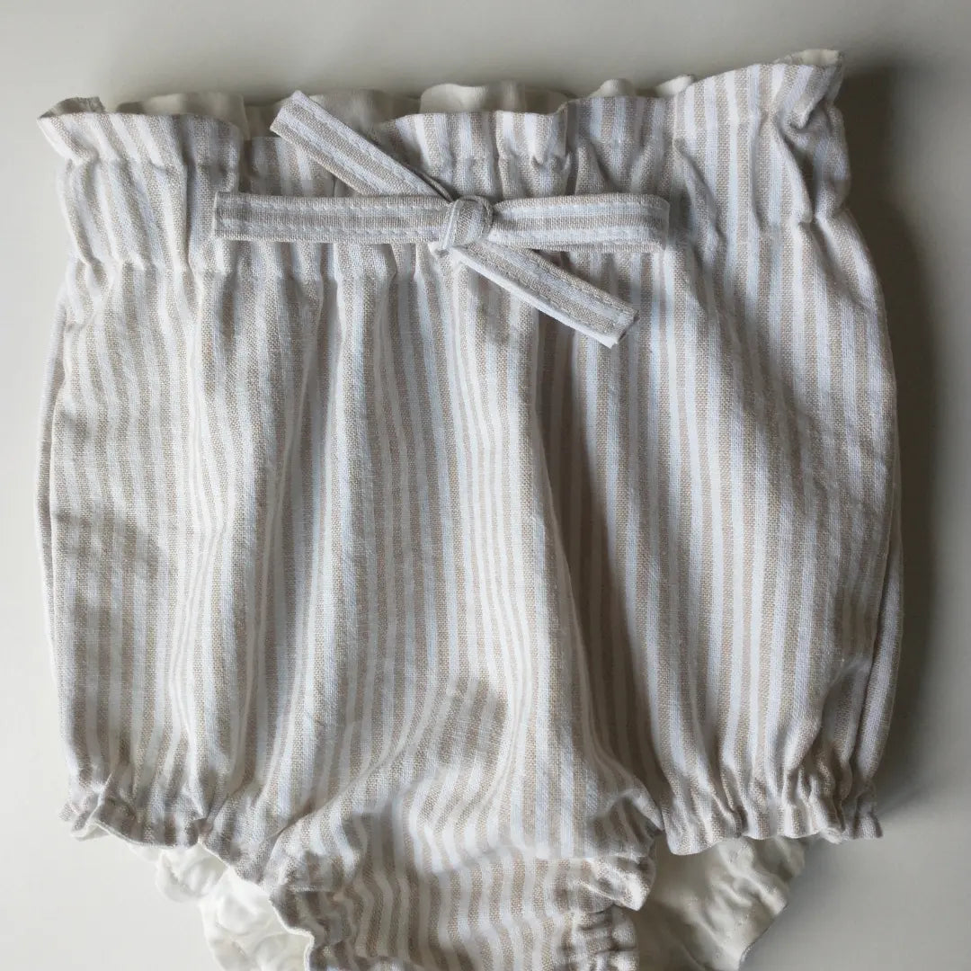 High Waist Diaper Cover - Grey + White Striped Linen