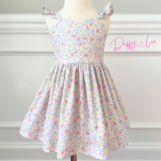 Green Spring Flowers Flutter Sleeve Dress
