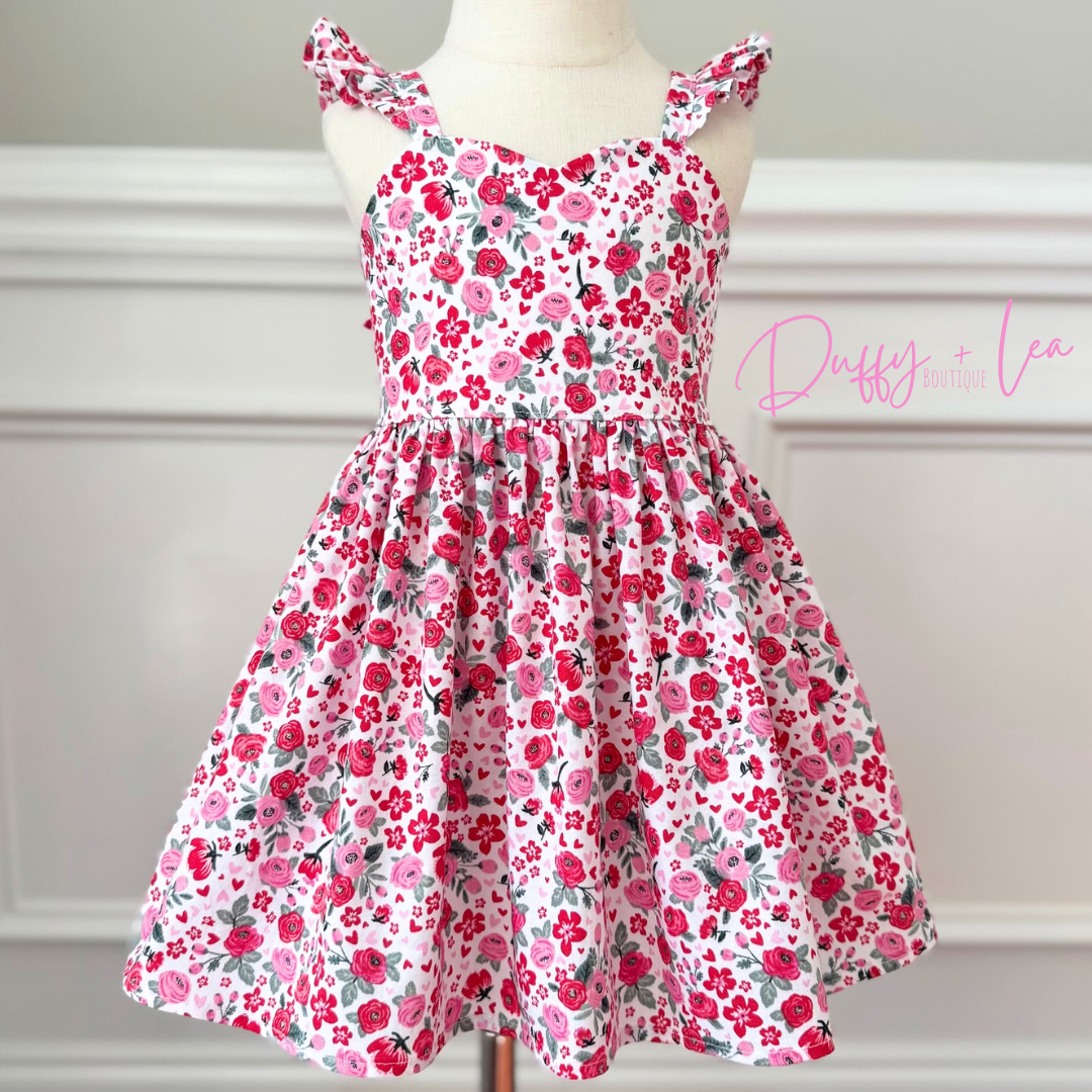 Hearts + Flowers Flutter Sleeve Dress