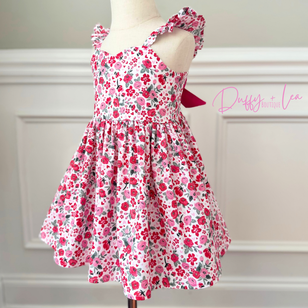 Hearts + Flowers Flutter Sleeve Dress