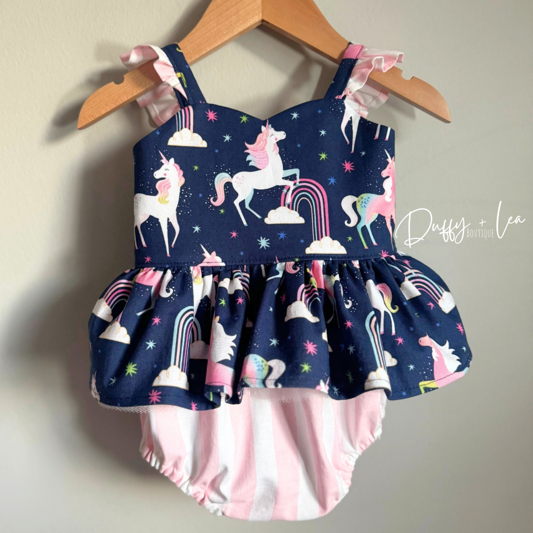 Rainbow Unicorn Skirted Romper - 12 months
