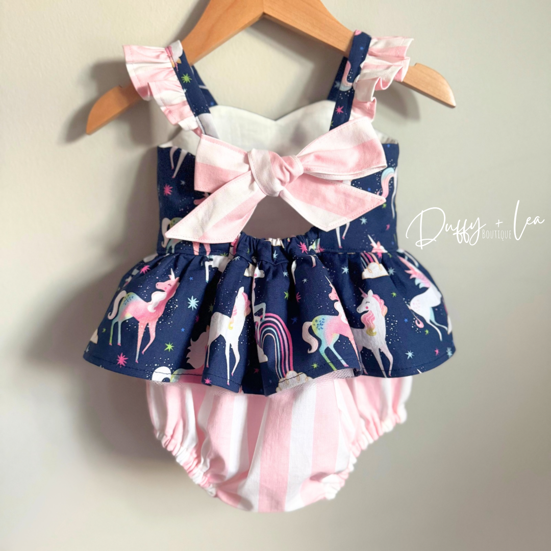 Rainbow Unicorn Skirted Romper - 12 months