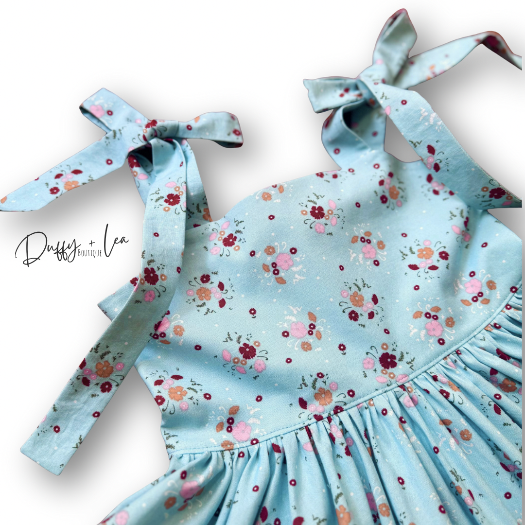 Sage Floral Shoulder Tie Dress