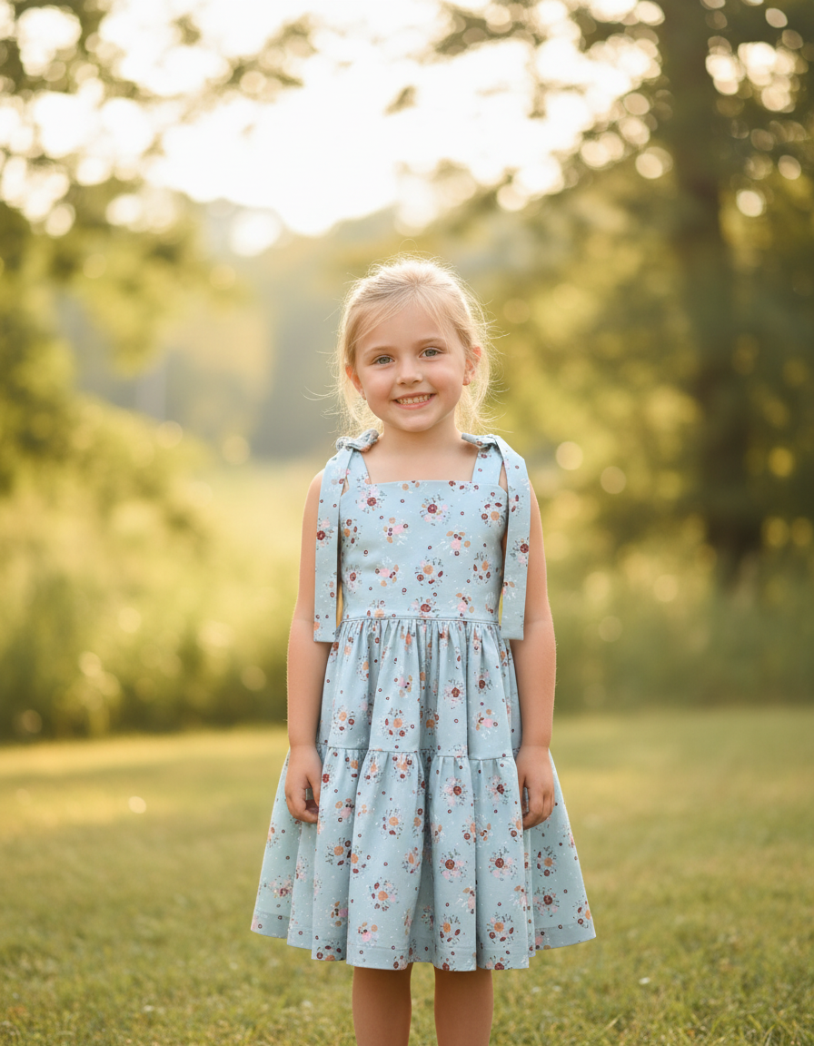 Sage Floral Shoulder Tie Dress