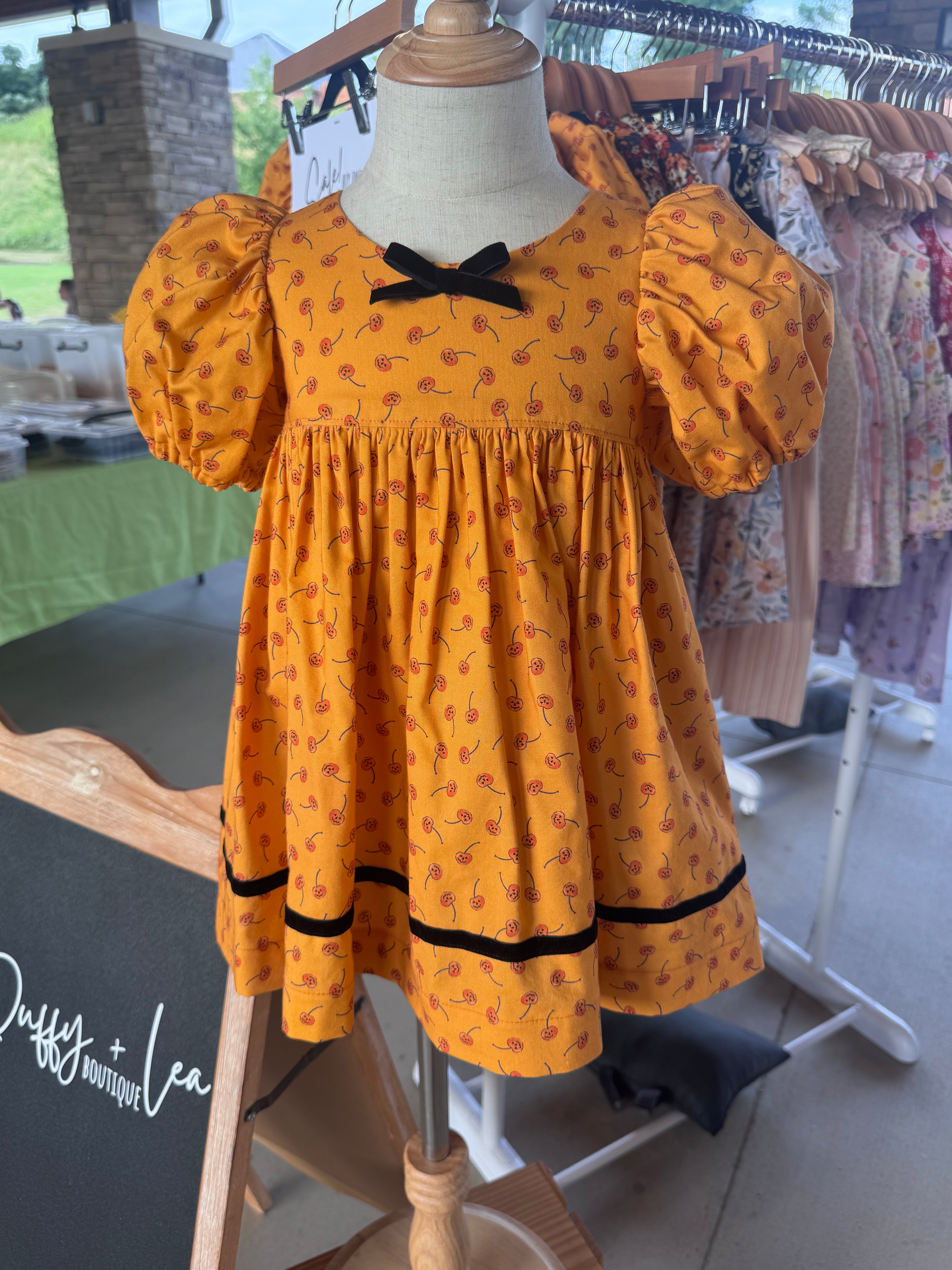Cherry Pumpkins Puff Sleeve Dress