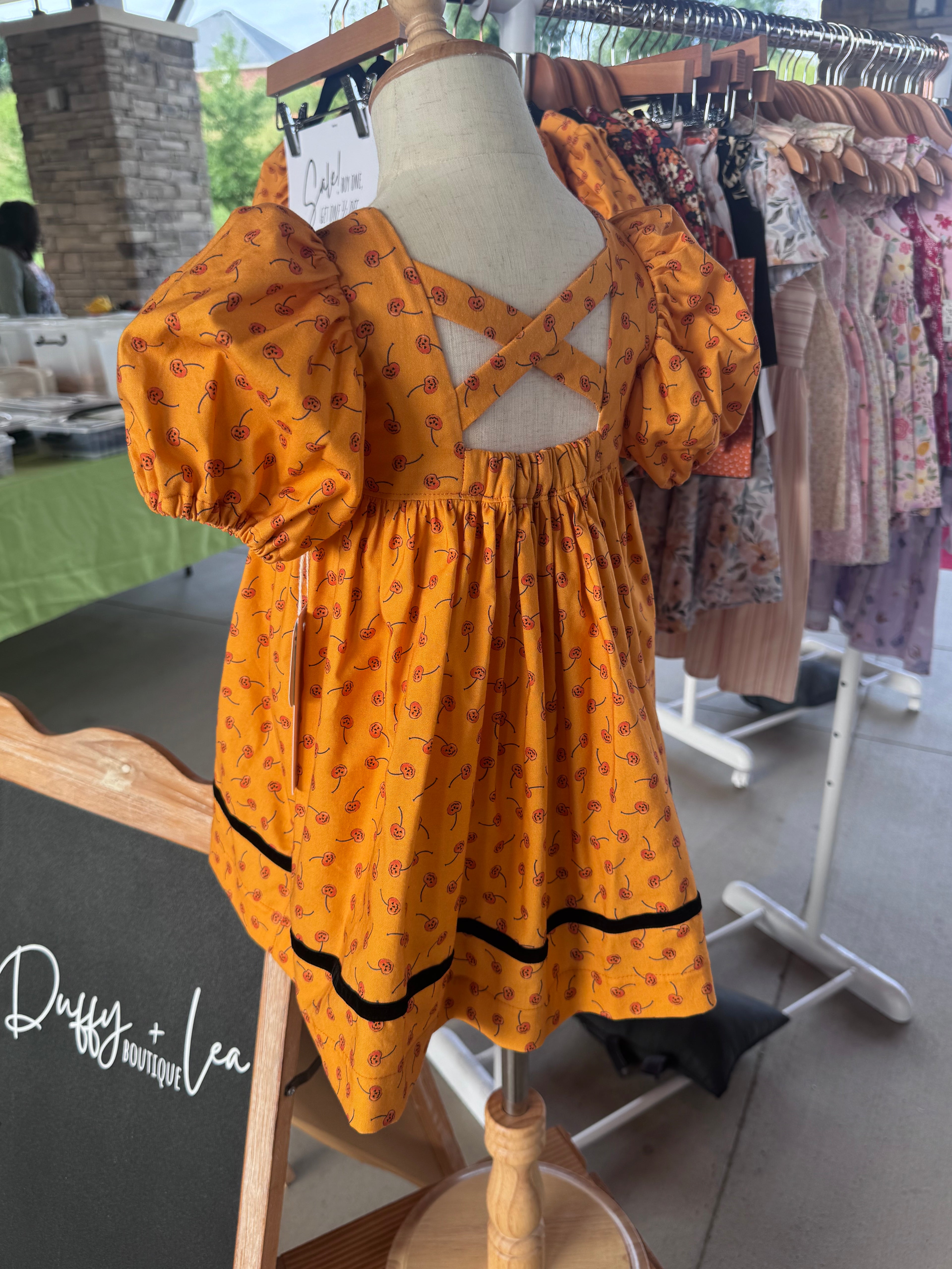 Cherry Pumpkins Puff Sleeve Dress
