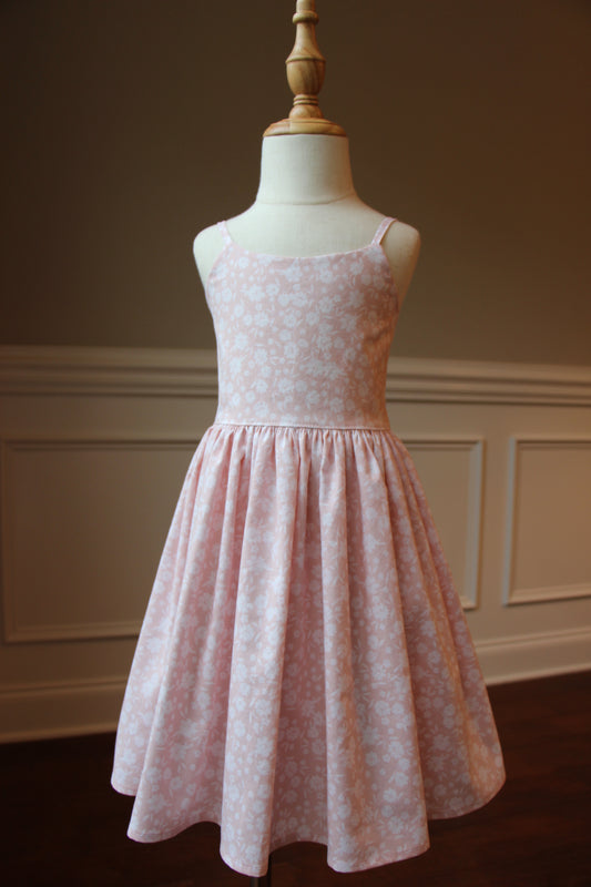 Girls Sleeveless Handmade Dress - Light Pink Floral