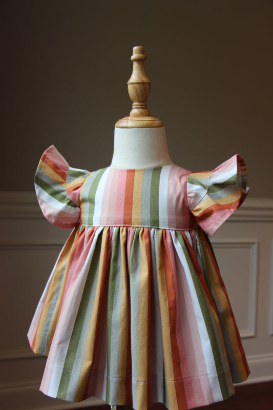 Primrose Flutter Sleeve Dress - Rainbow Stripe