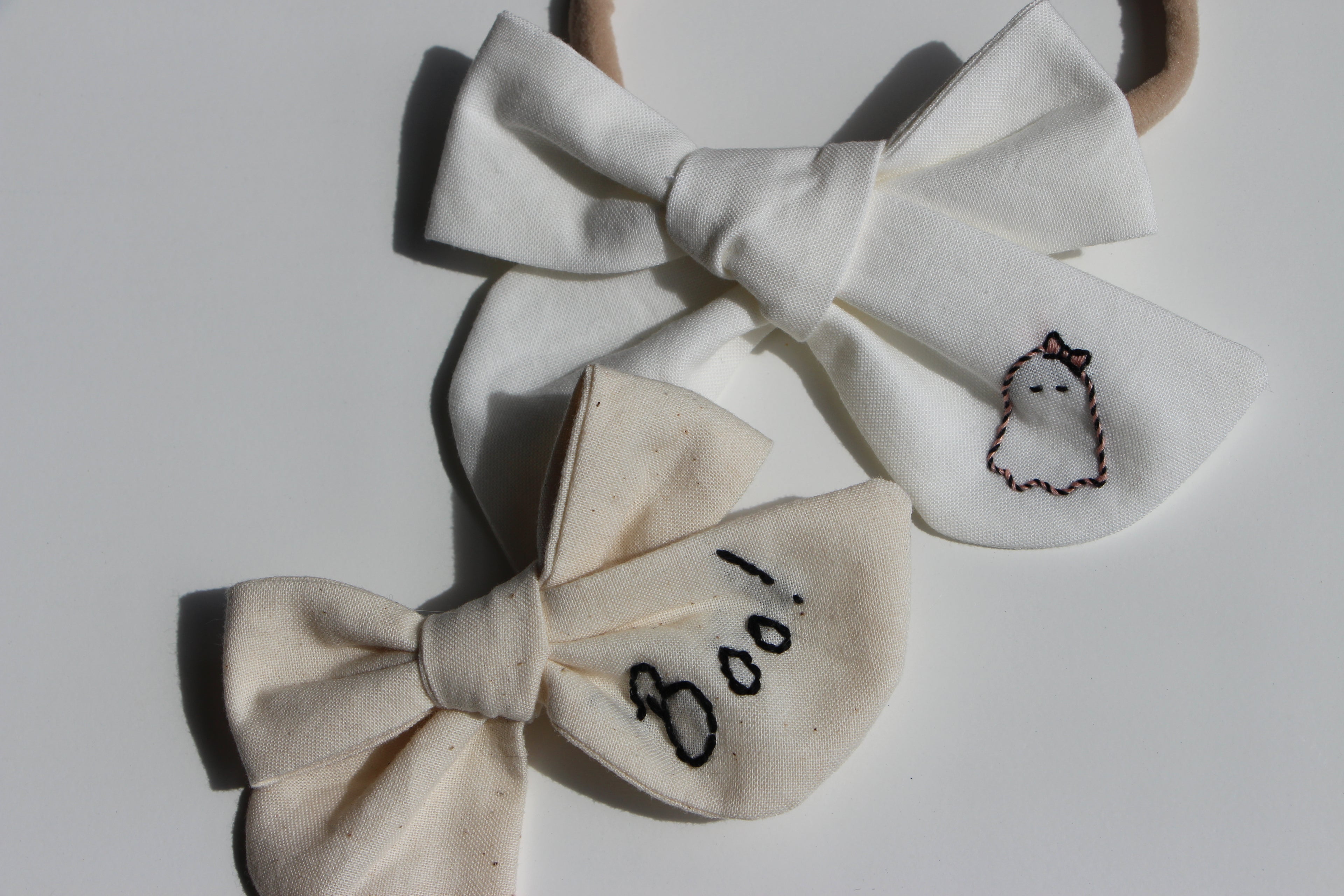 Hand Tied Hair Bow with Embroidery - Halloween
