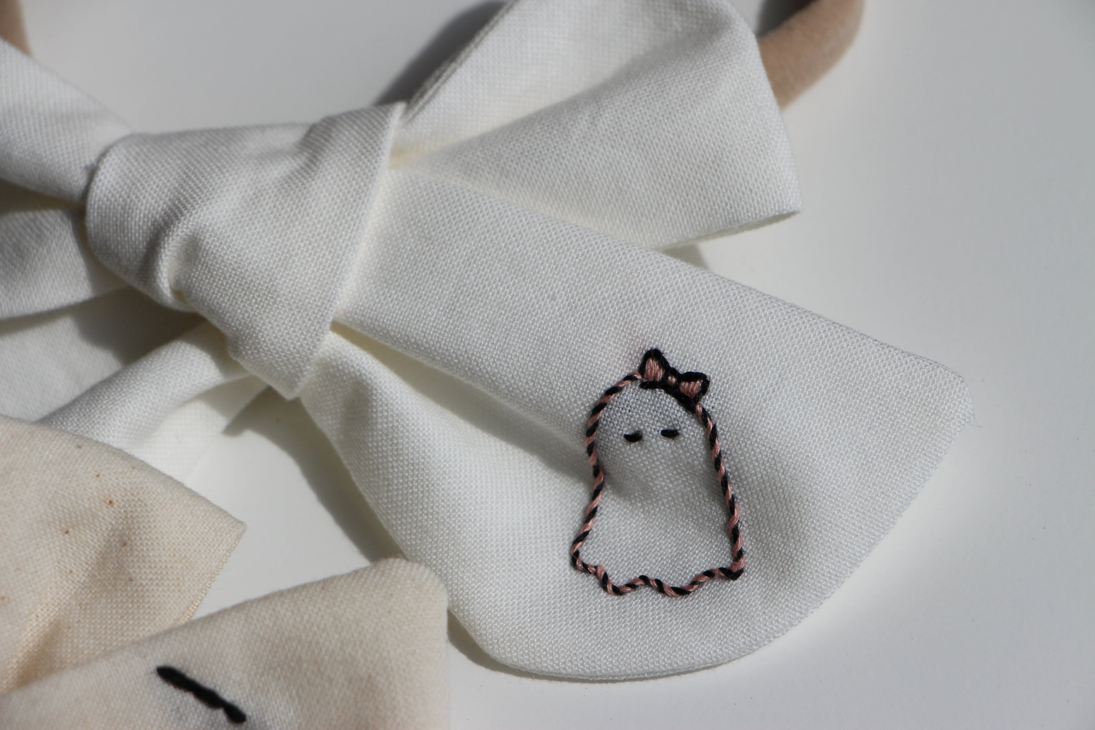 Hand Tied Hair Bow with Embroidery - Halloween