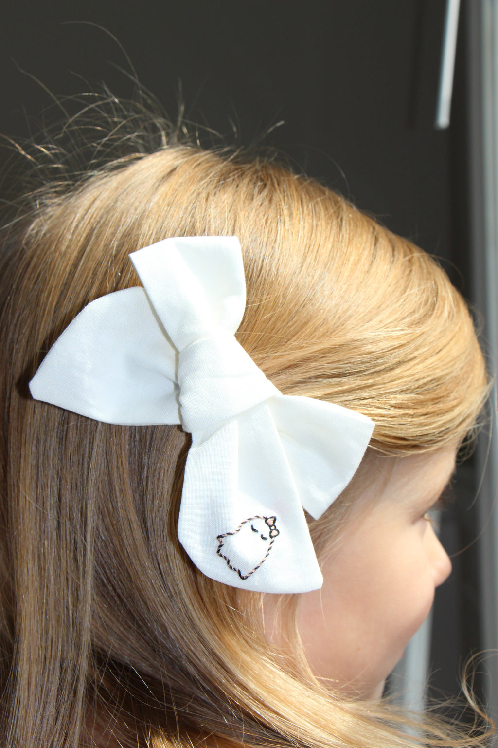 Hand Tied Hair Bow with Embroidery - Halloween