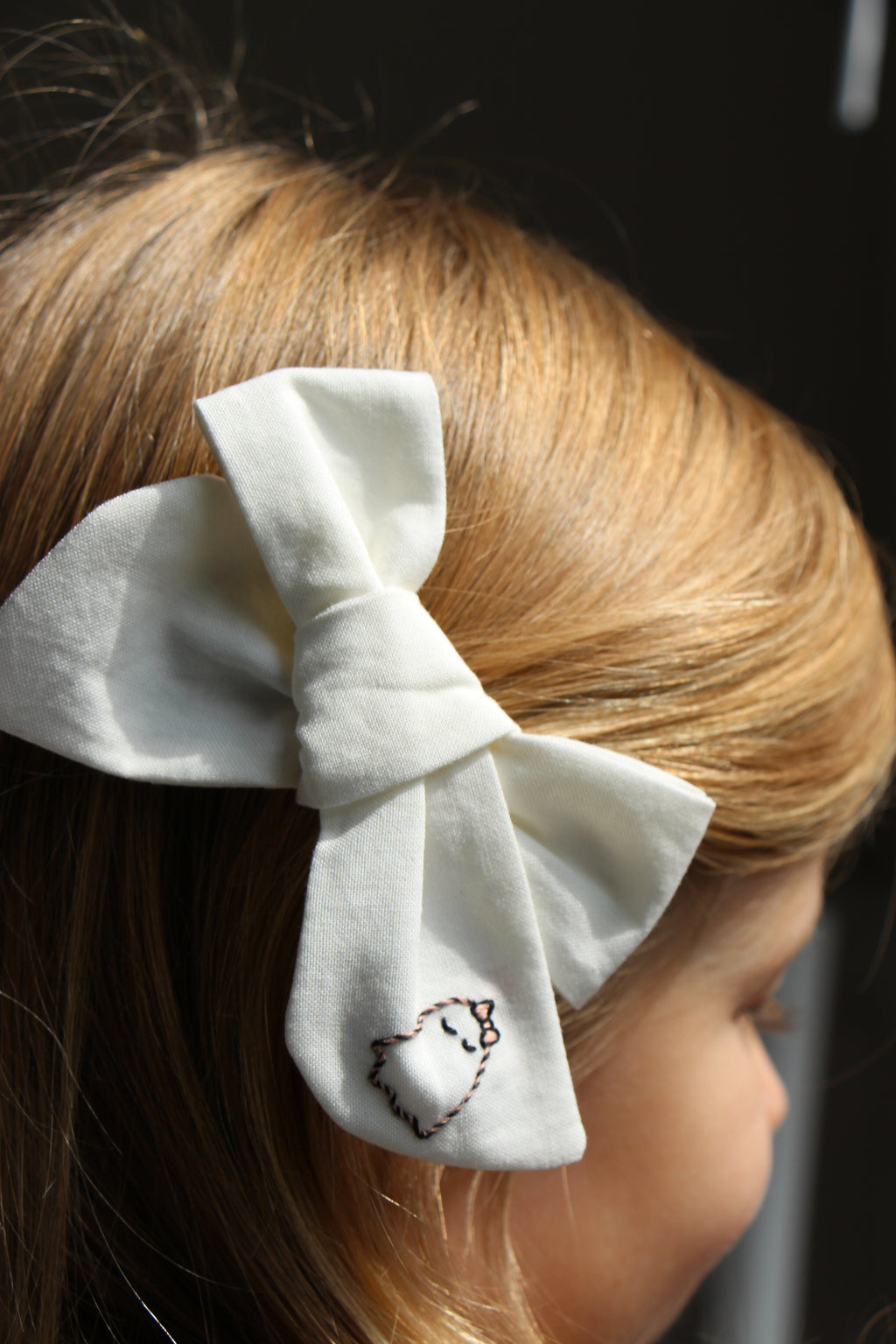 Hand Tied Hair Bow with Embroidery - Halloween