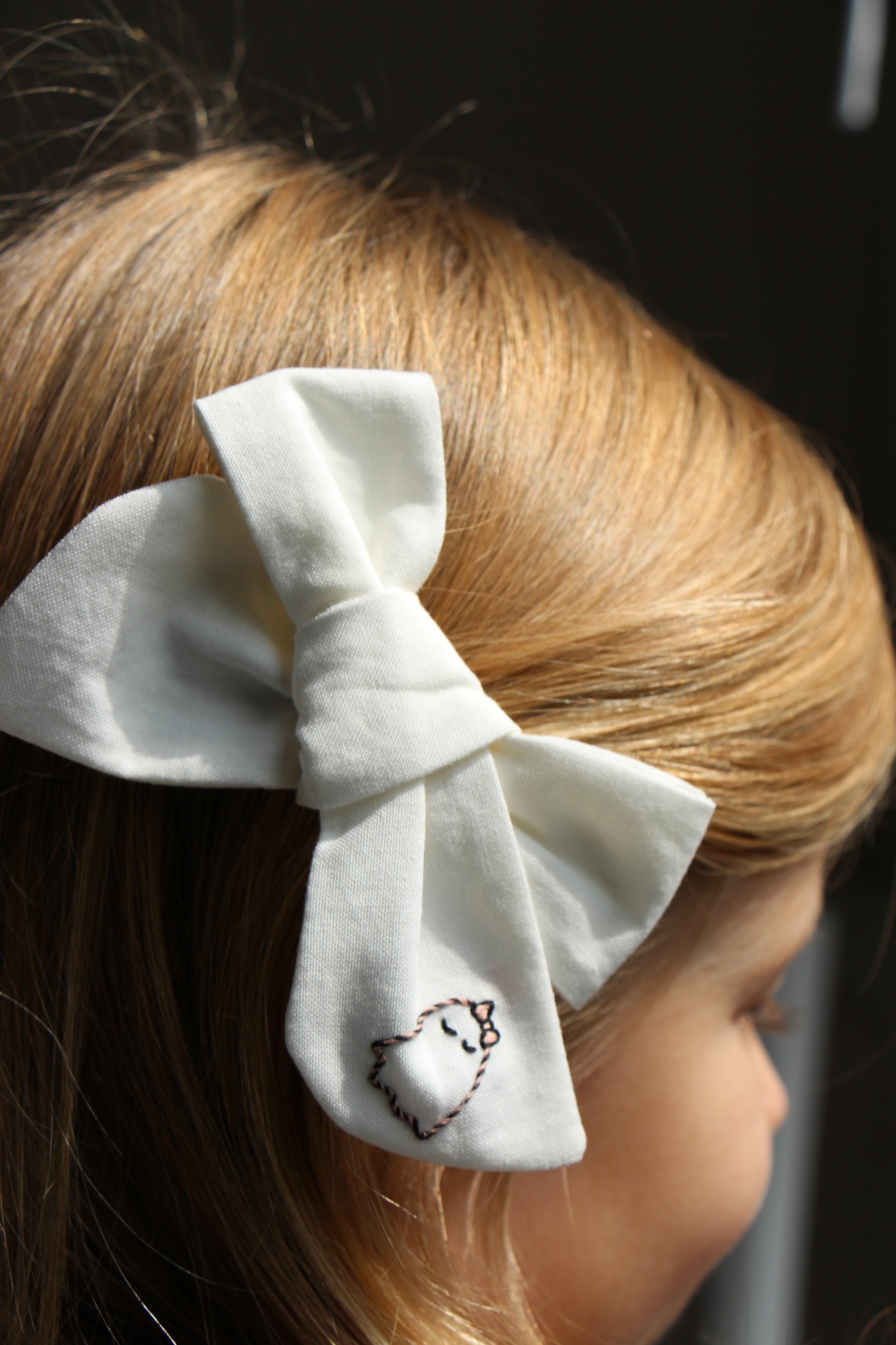 Hand Tied Hair Bow with Embroidery - Halloween
