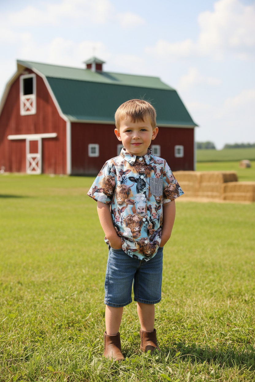 Boys Snap Down Shirt - Cows