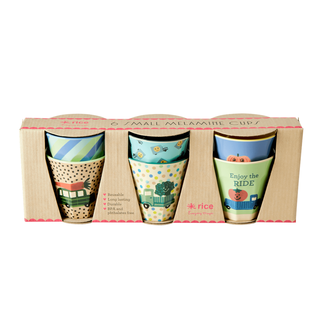 Melamine Kids Cups with Happy Cars Print - Small - 6 pcs. in Gift Box