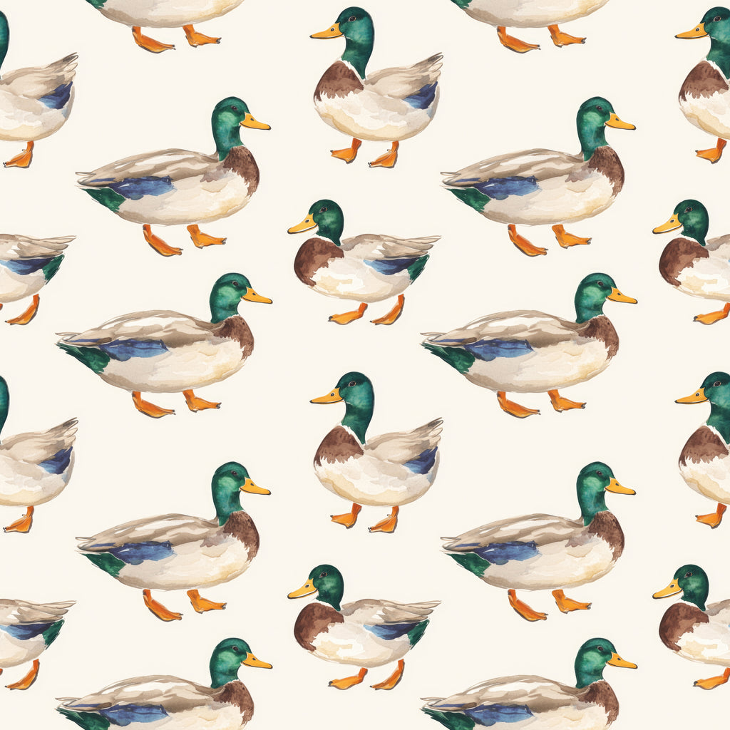 Pattern of mallard ducks on a white background
