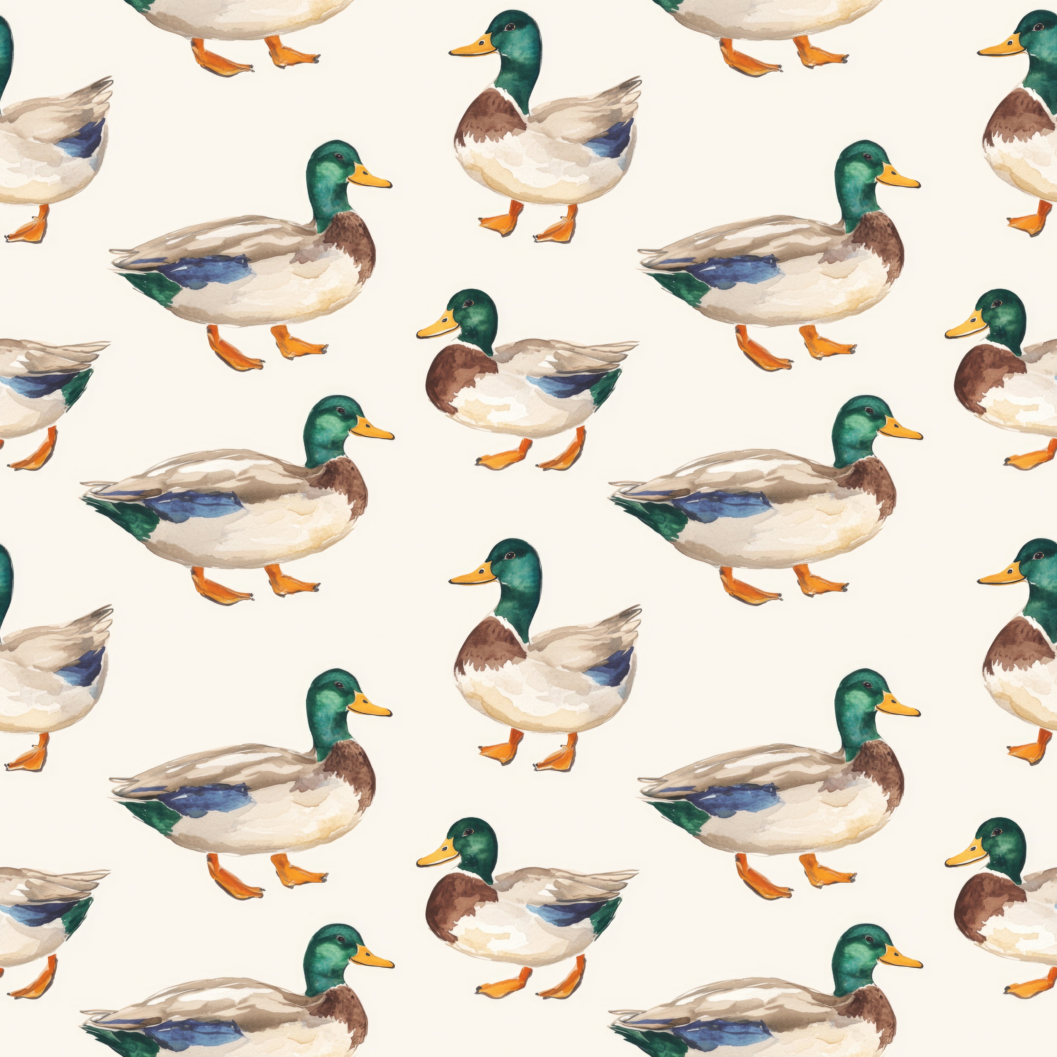 Pattern of mallard ducks on a white background