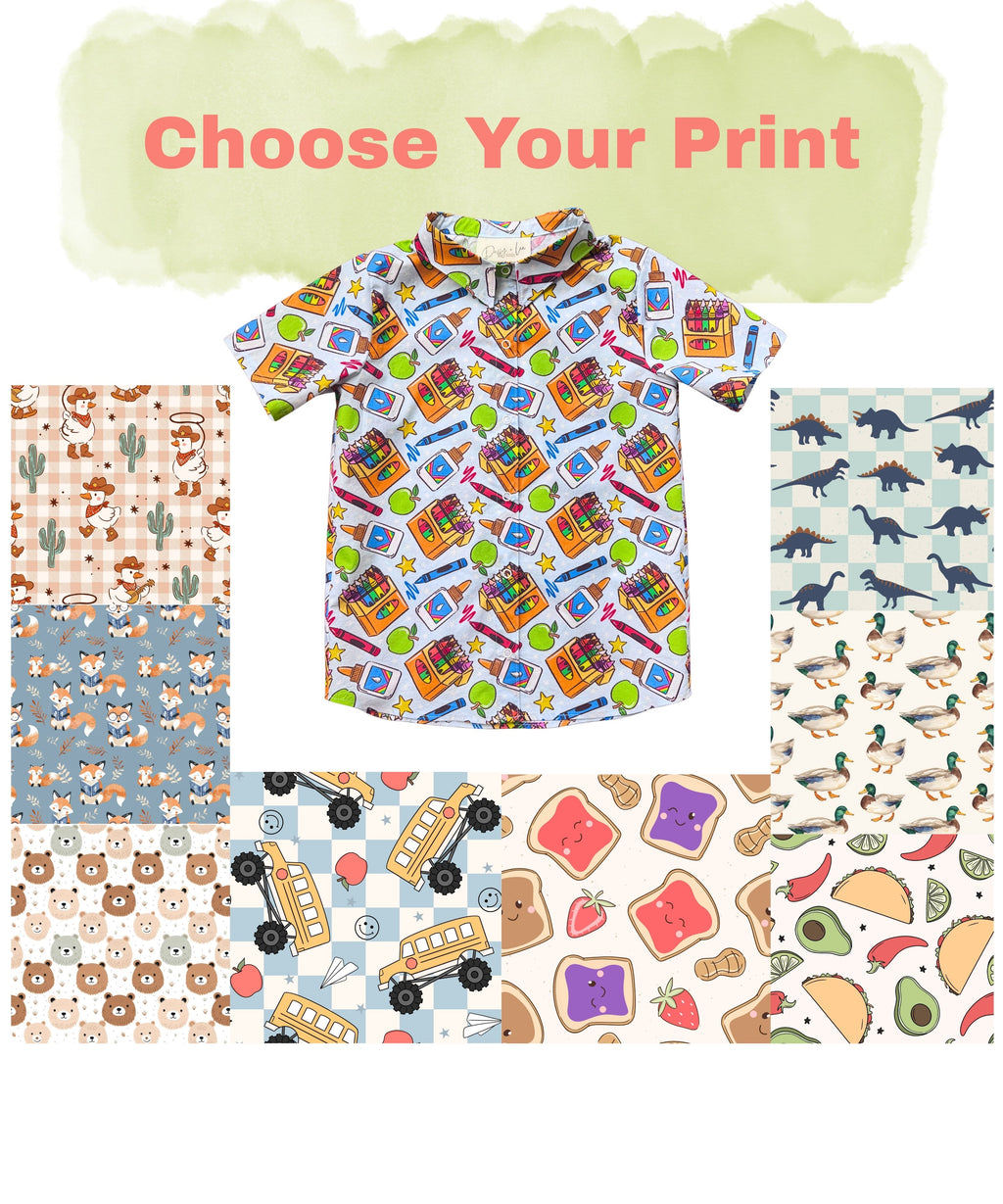*Preorder - Back School Snap Down Shirt - Pick Your Print