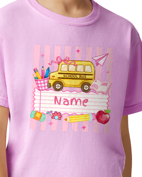 *Preorder - Girl Custom Name School Bus - Youth Tee