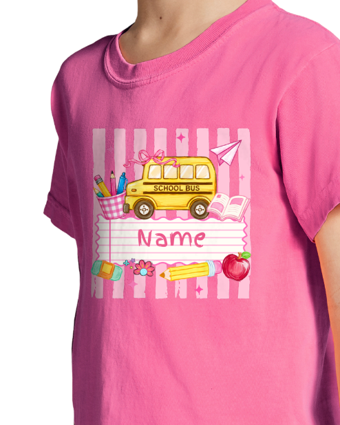 *Preorder - Girl Custom Name School Bus - Youth Tee