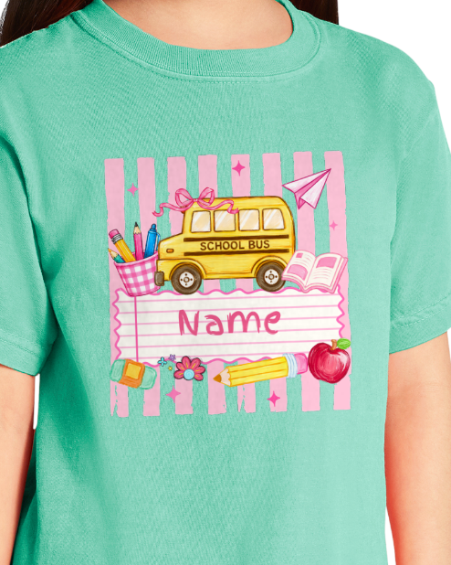 *Preorder - Girl Custom Name School Bus - Youth Tee